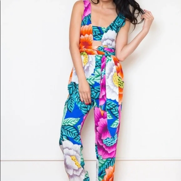 Mara Hoffman Cutout Jumpsuit Tie Waist Floral Print Tapered Flora Stone 2 - Picture 10 of 11
